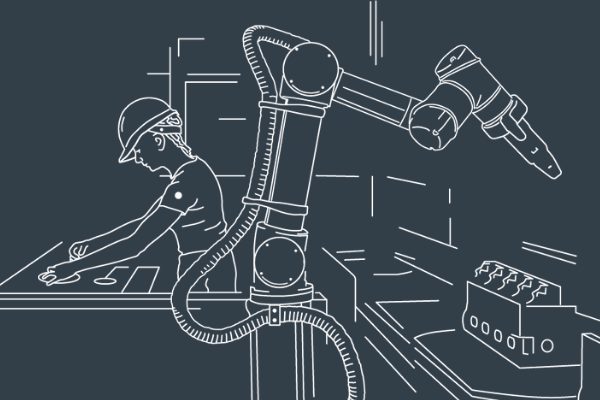 Illustration of a human and cobot working side by side